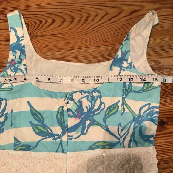 Lilly Pulitzer NWT Dress Sz 2 Serena Blue Tossing the Line Striped Floral Beaded - Picture 11 of 14